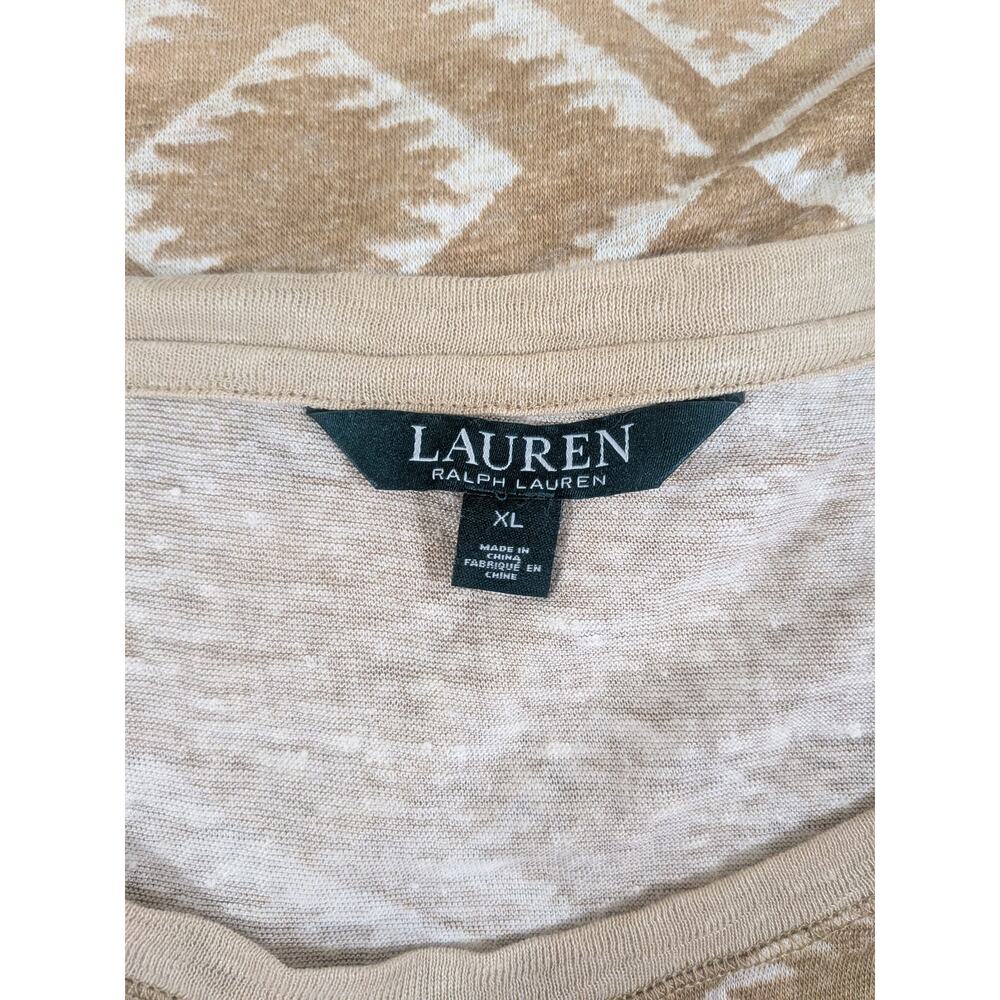Lauren Ralph Lauren 100% linen beige brown tan geometric print top, size XL - Picture 3 of 7